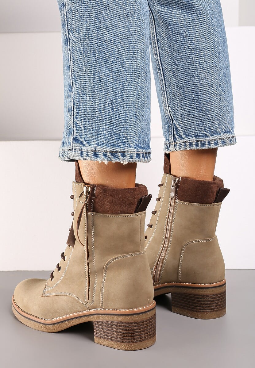 BOTTINES bi matière lacets femmes LENA KAKI