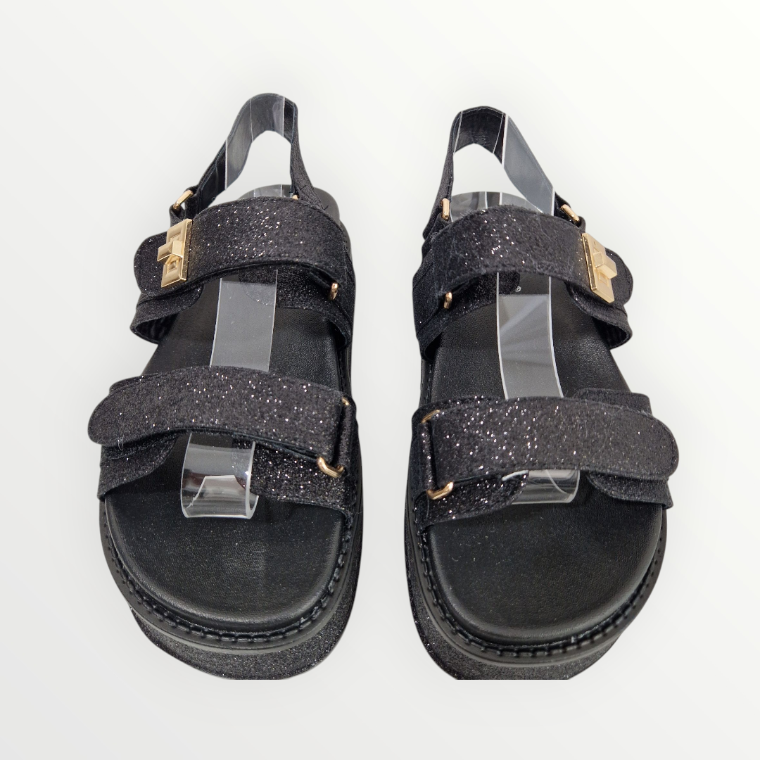 sandales à plateformes paillettes femme MAURANE noire