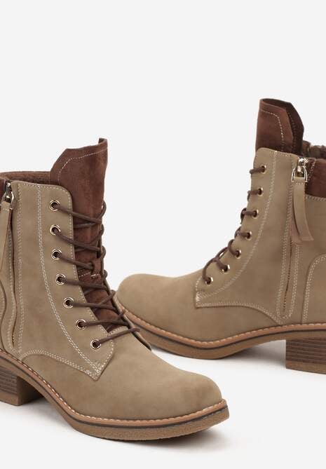BOTTINES bi matière lacets femmes LENA KAKI