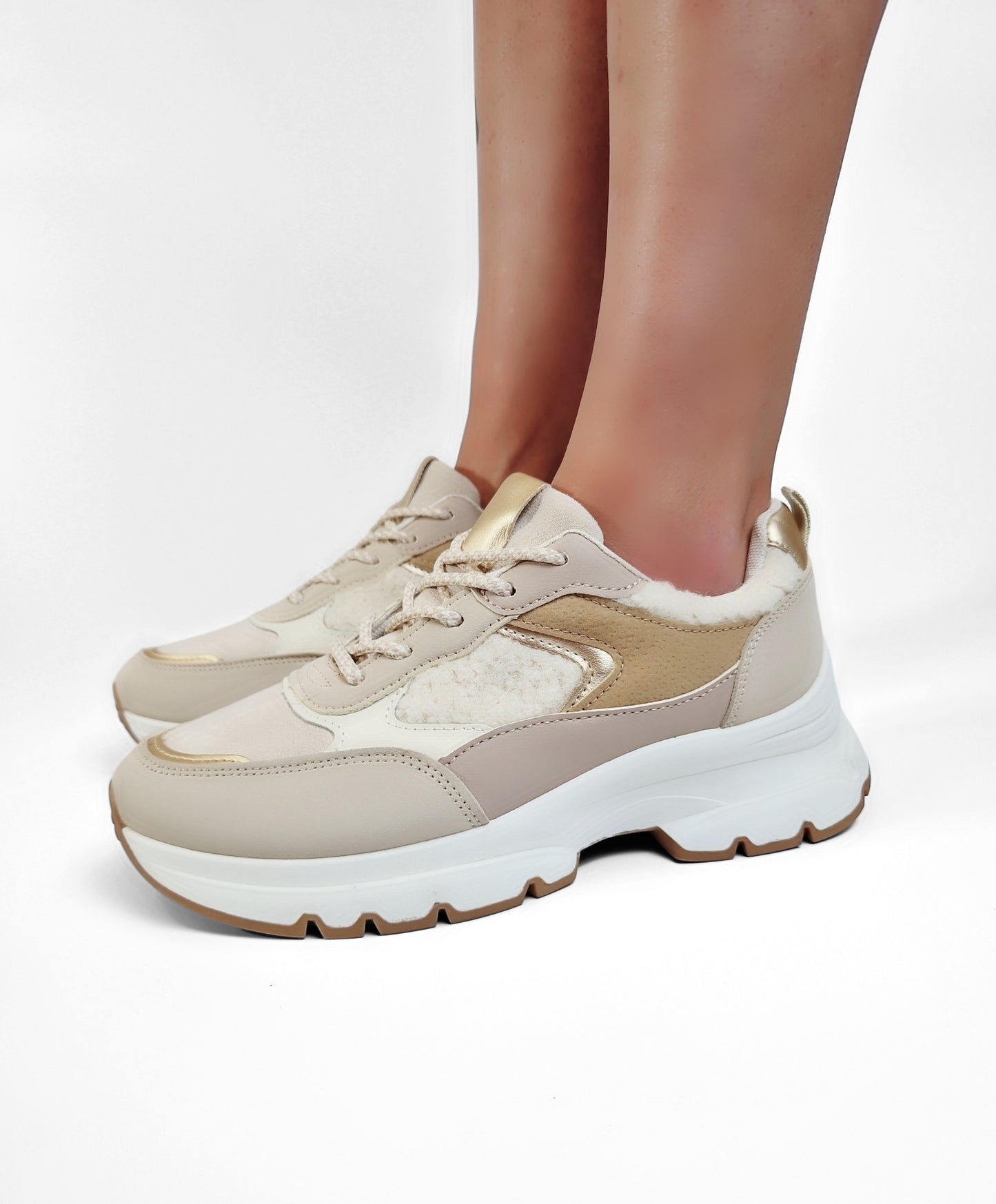 BASKETS femmes moumoutes boucles CECILE BEIGE