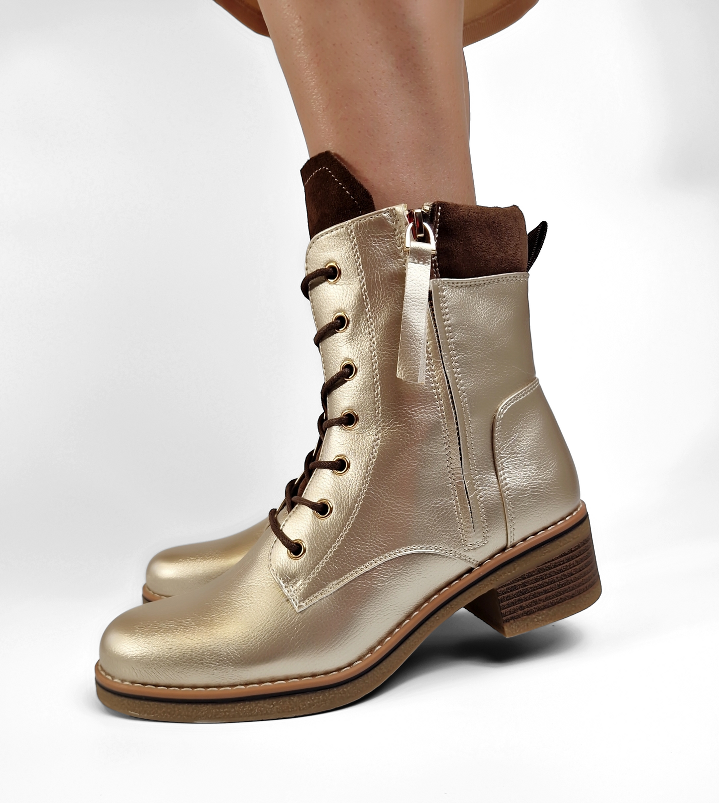 BOTTINES bi matière lacets femmes LENA GOLD