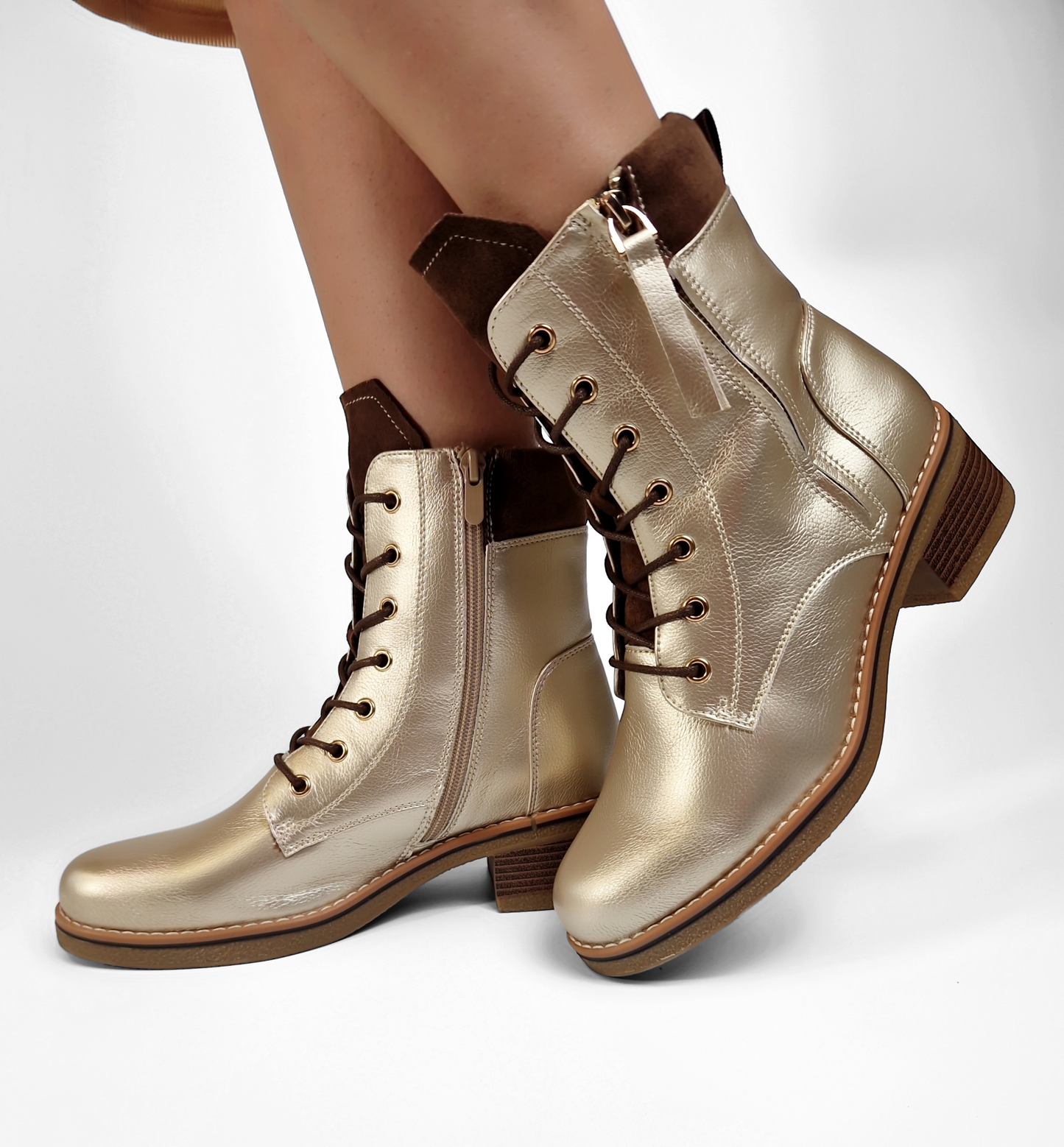 BOTTINES bi matière lacets femmes LENA GOLD
