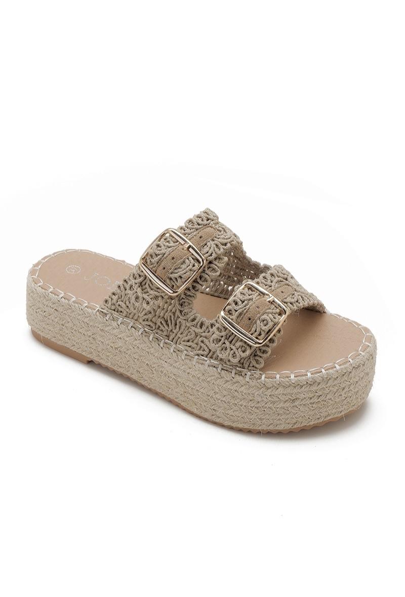 MULES compensées en toile femme AXELLE BEIGE