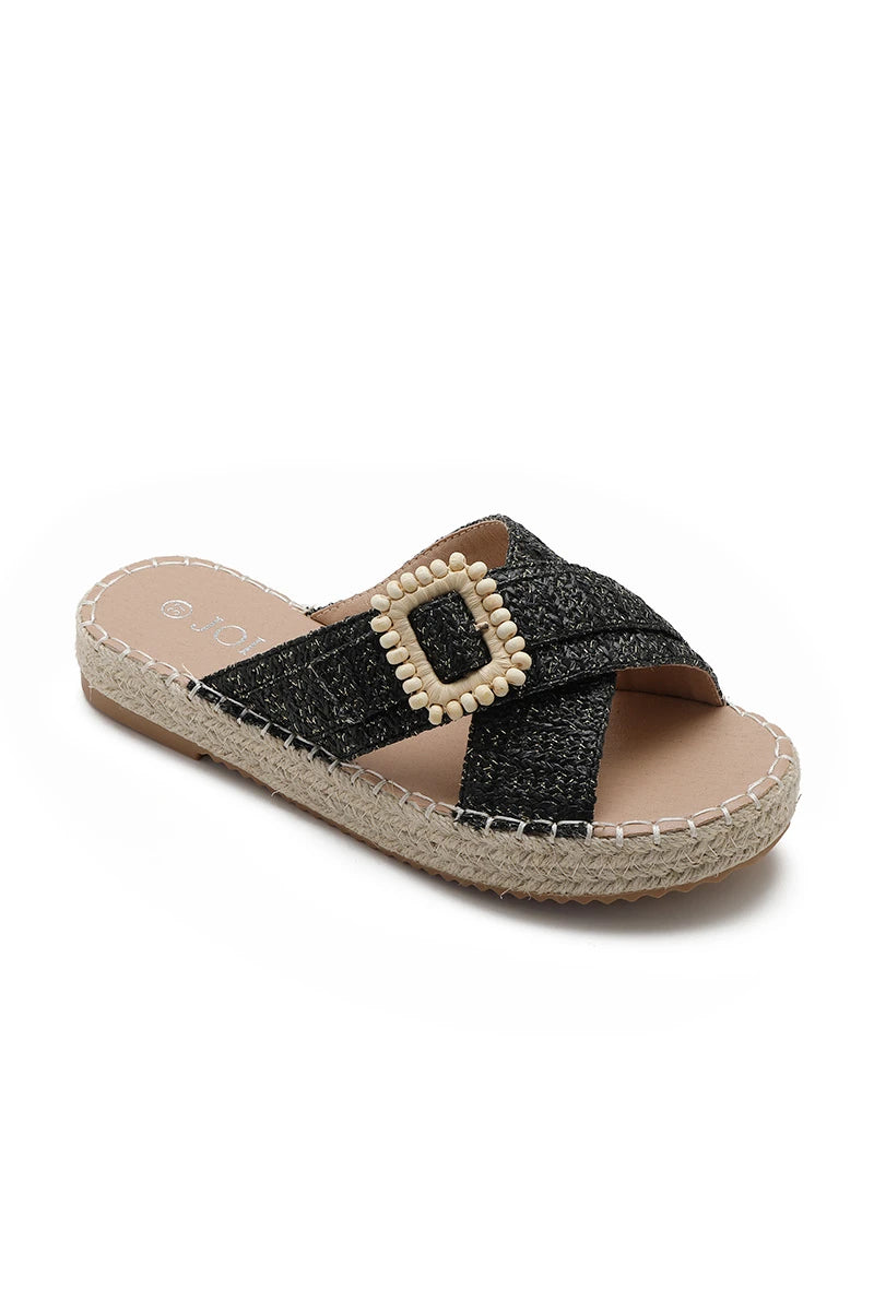 MULES femme semelle compensée espadrille SANA NOIRE