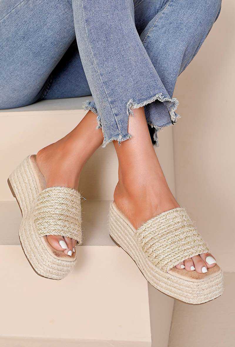 MULES compensée en espadrille et toile femme SINA BEIGE