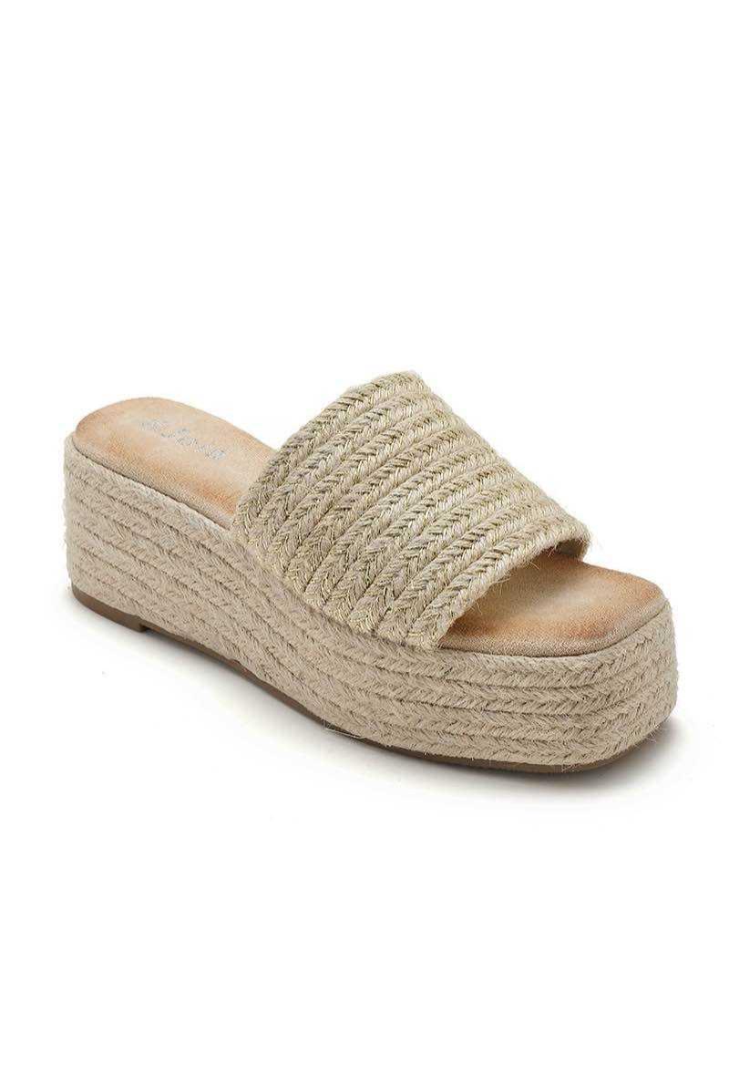 MULES compensée en espadrille et toile femme SINA BEIGE