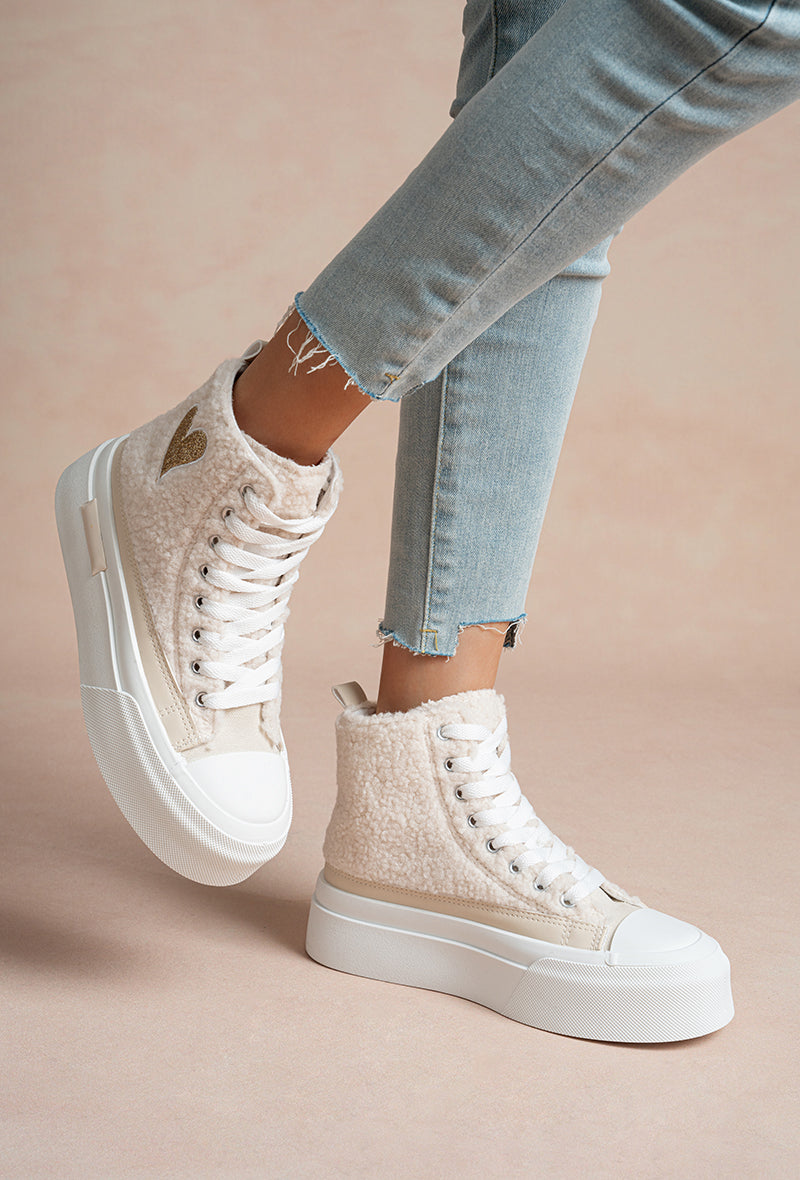 BASKETS montantes moumoute LESLIE BEIGE
