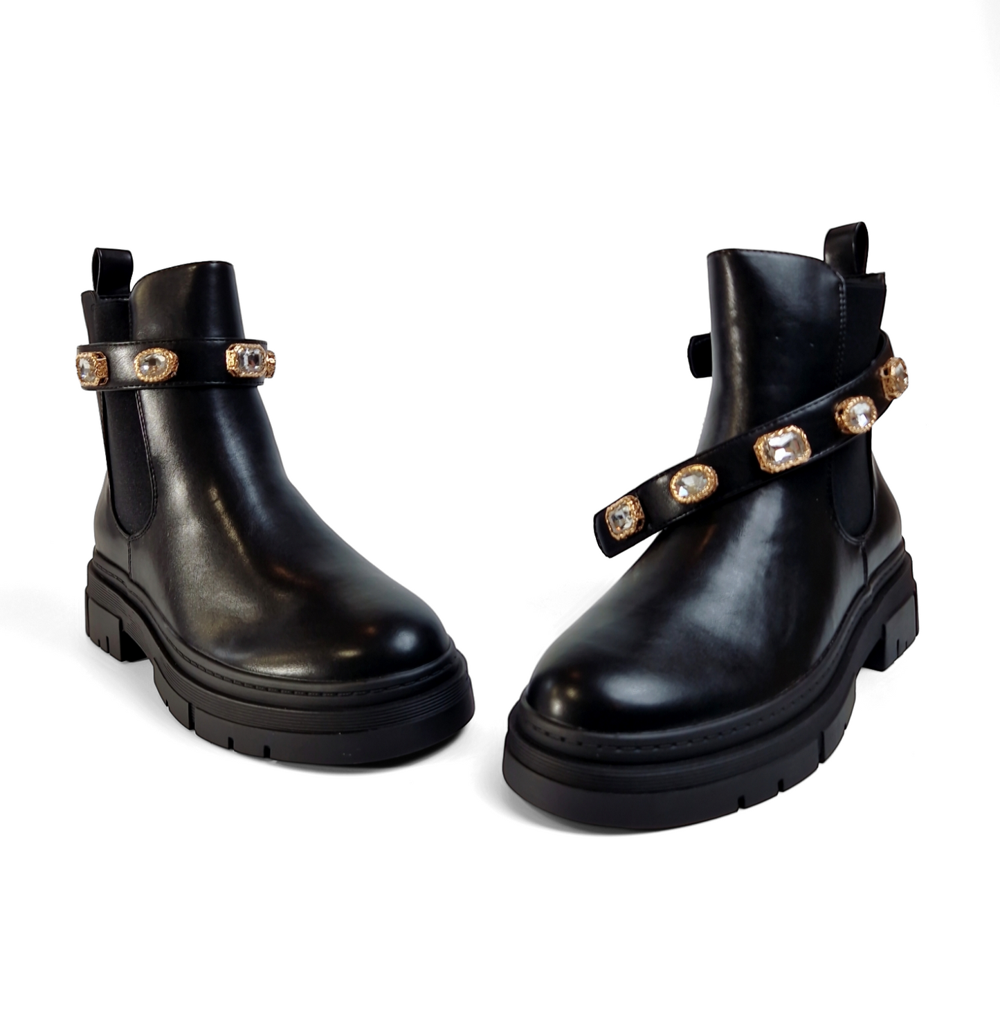 BOTTINES femmes plates lanière bijoux LOU NOIRE