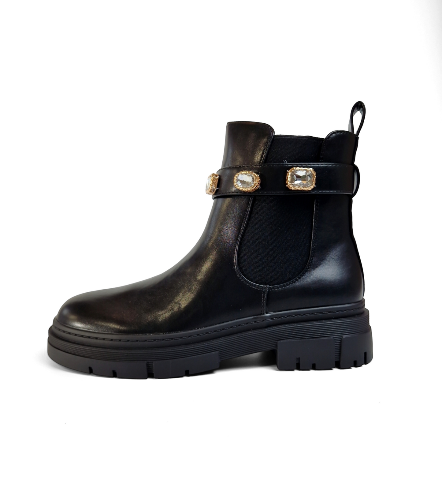 BOTTINES femmes plates lanière bijoux LOU NOIRE