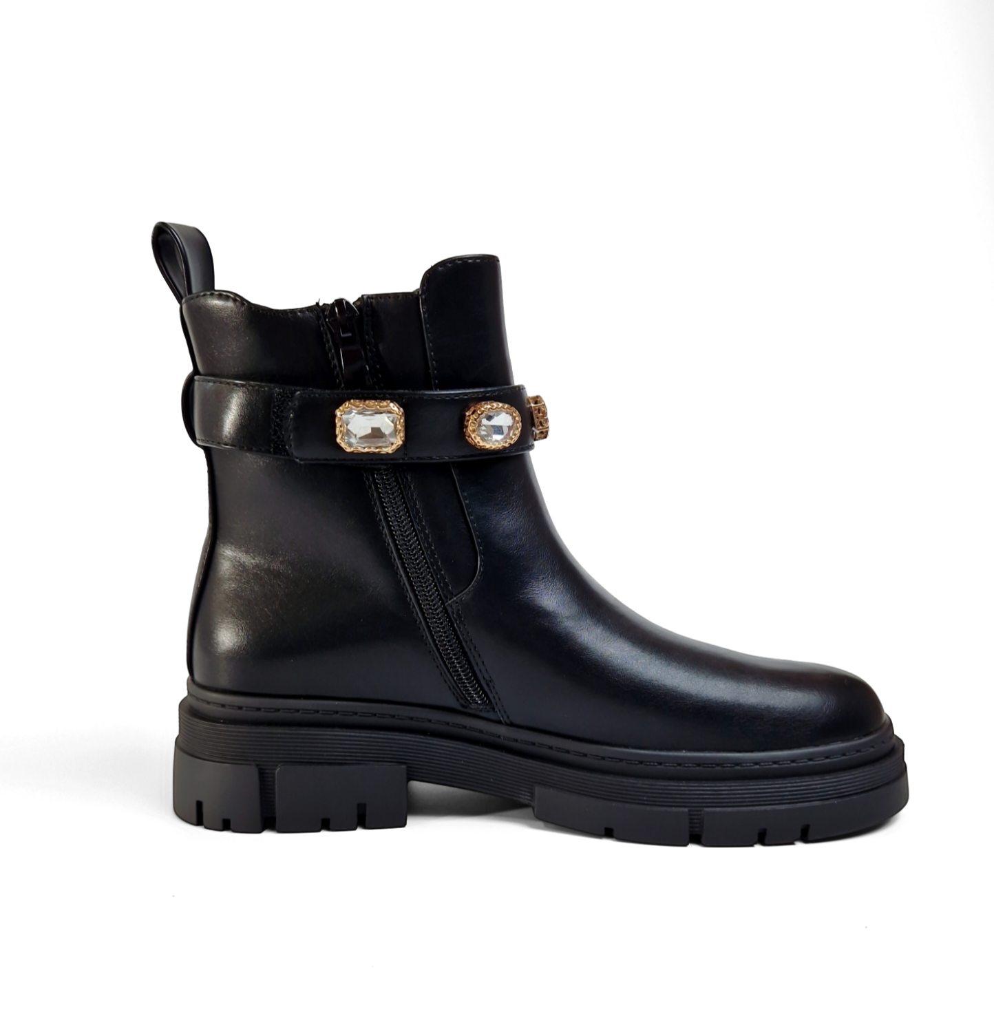 BOTTINES femmes plates lanière bijoux LOU NOIRE