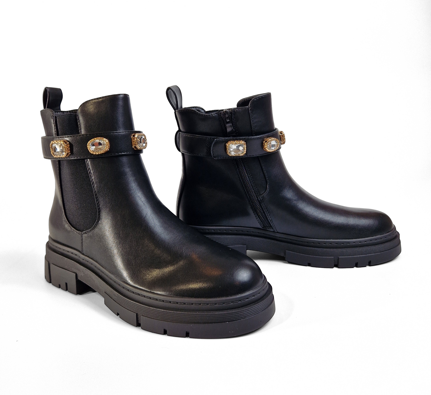 BOTTINES femmes plates lanière bijoux LOU NOIRE