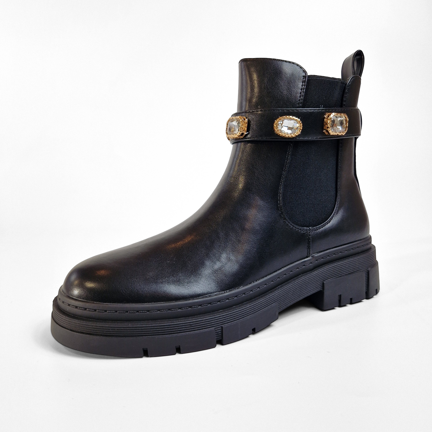 BOTTINES femmes plates lanière bijoux LOU NOIRE
