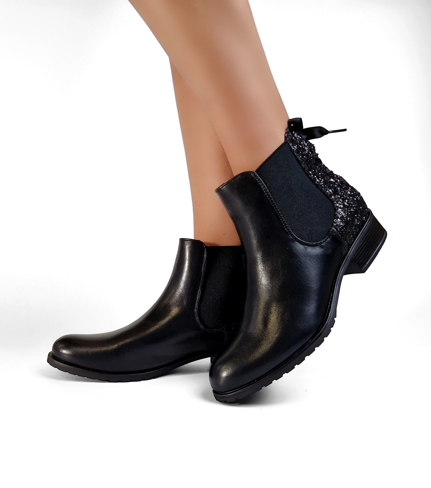 BOTTINES femmes plates pailletées LILIE NOIRE