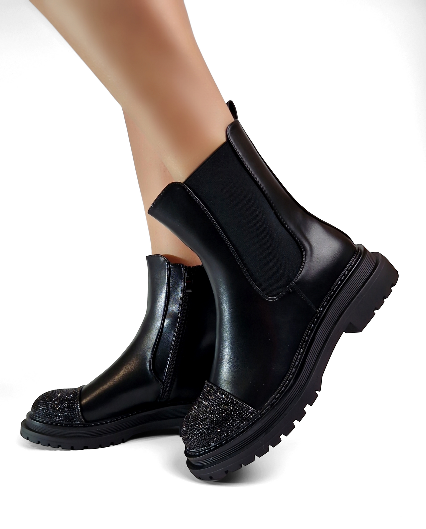 BOTTINES femmes plates bout strass OLY NOIRE