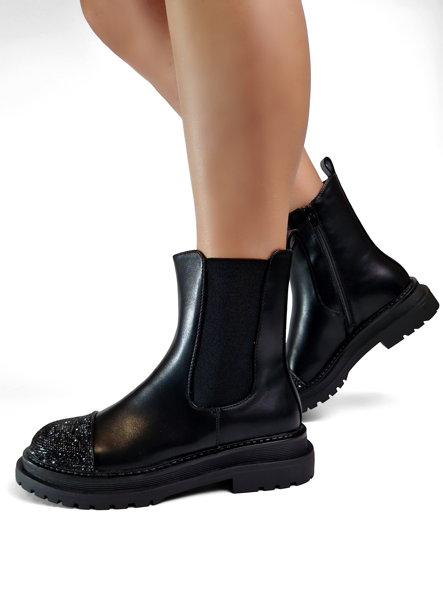 BOTTINES femmes plates bout strass OLY NOIRE