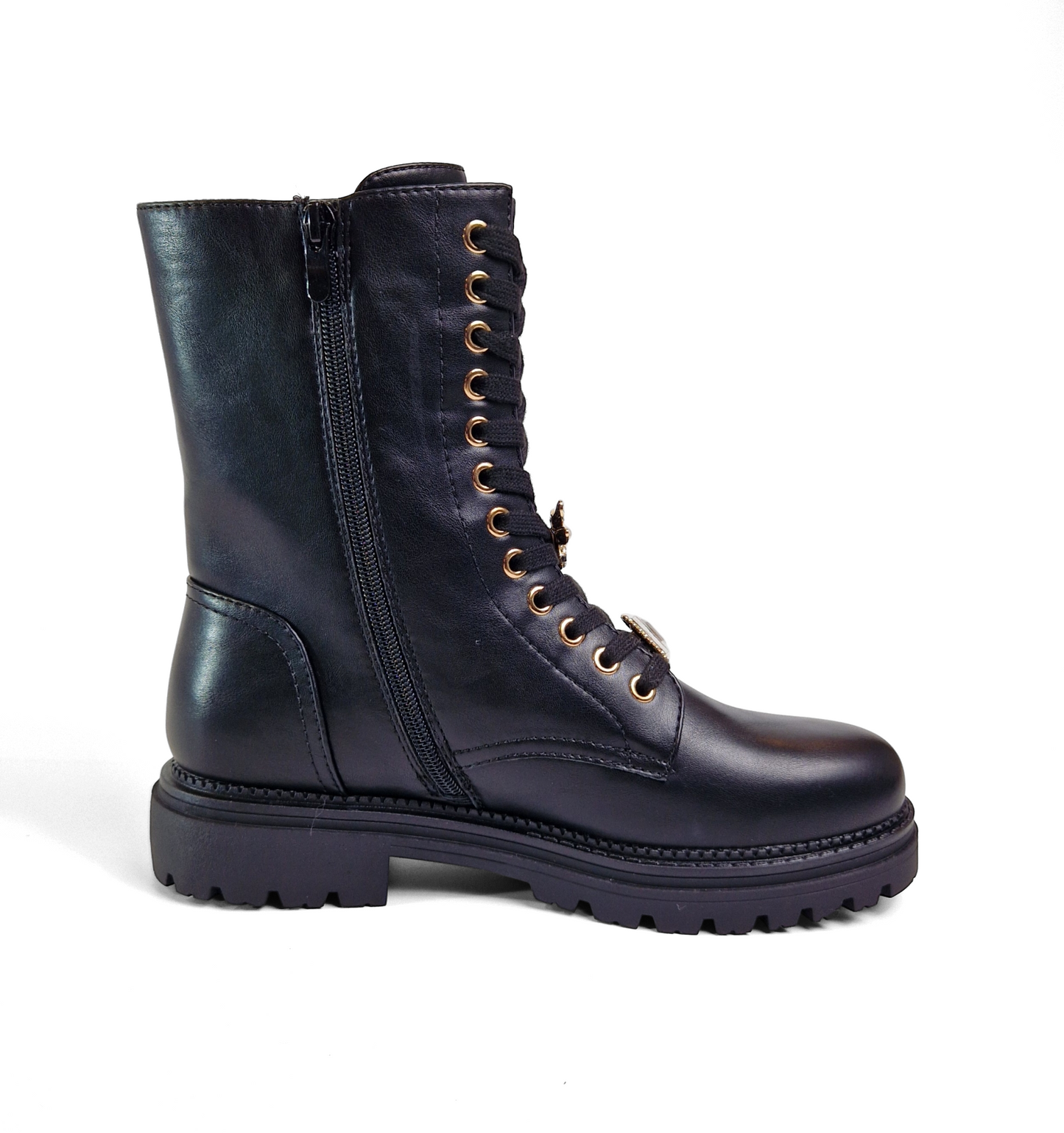 BOTTINES plates lacets bijoux EMMA NOIRE