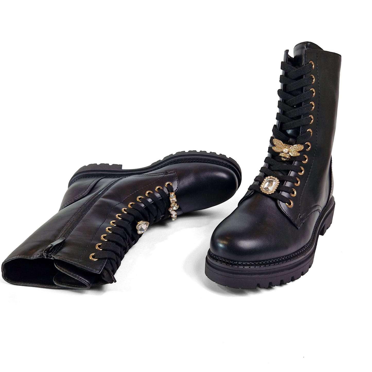 BOTTINES plates lacets bijoux EMMA NOIRE