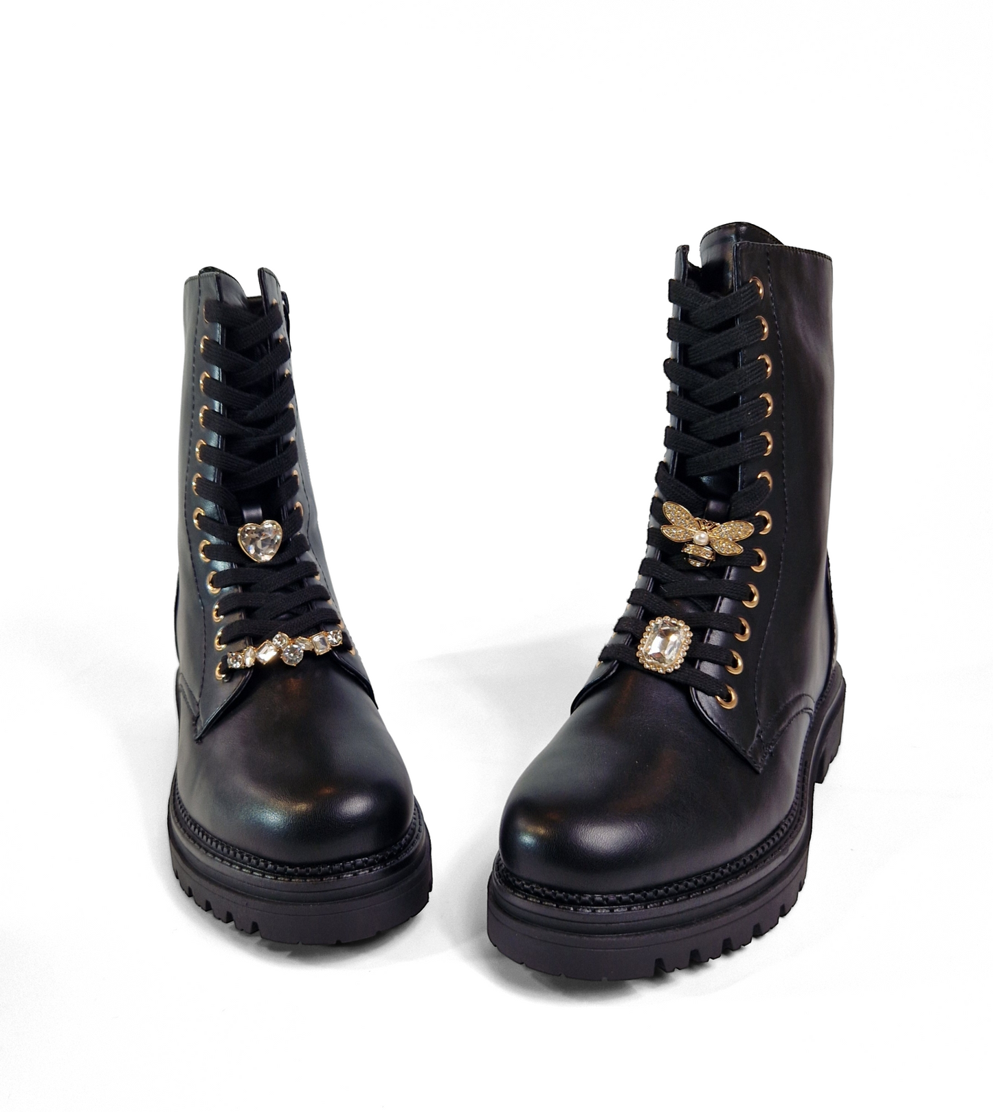 BOTTINES plates lacets bijoux EMMA NOIRE