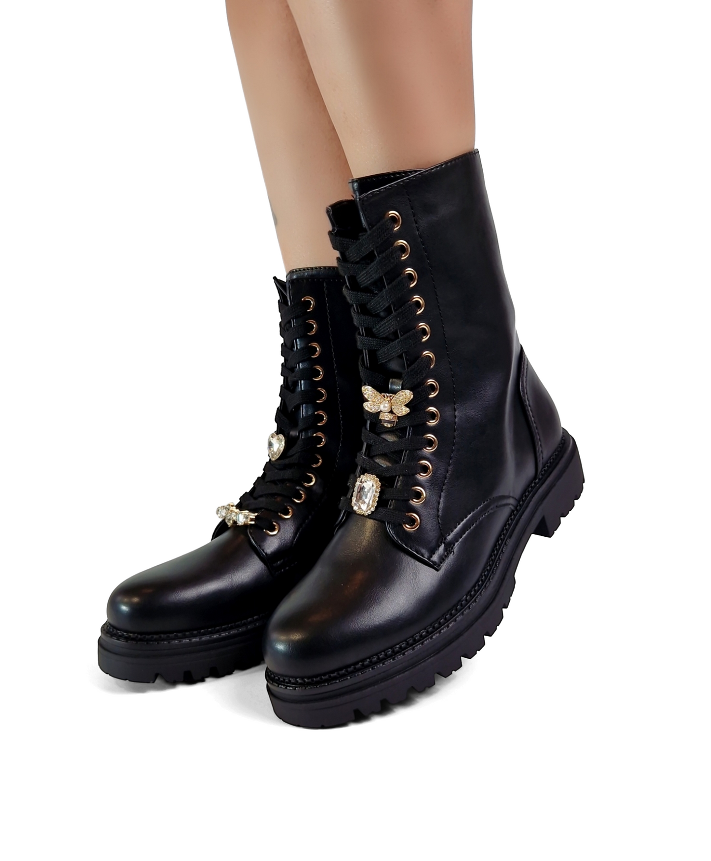 BOTTINES plates lacets bijoux EMMA NOIRE
