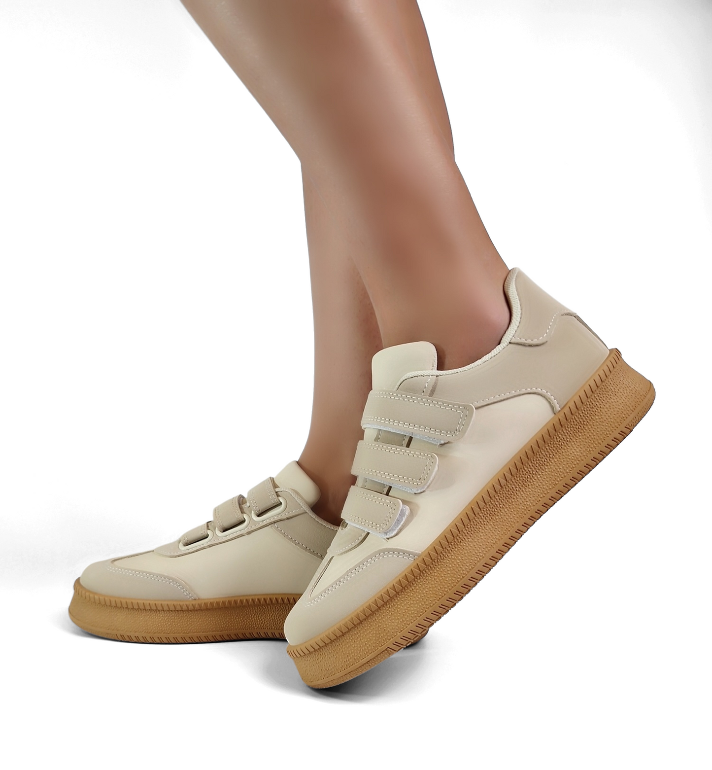 BASKETS femmes scratchs LINDA BEIGE