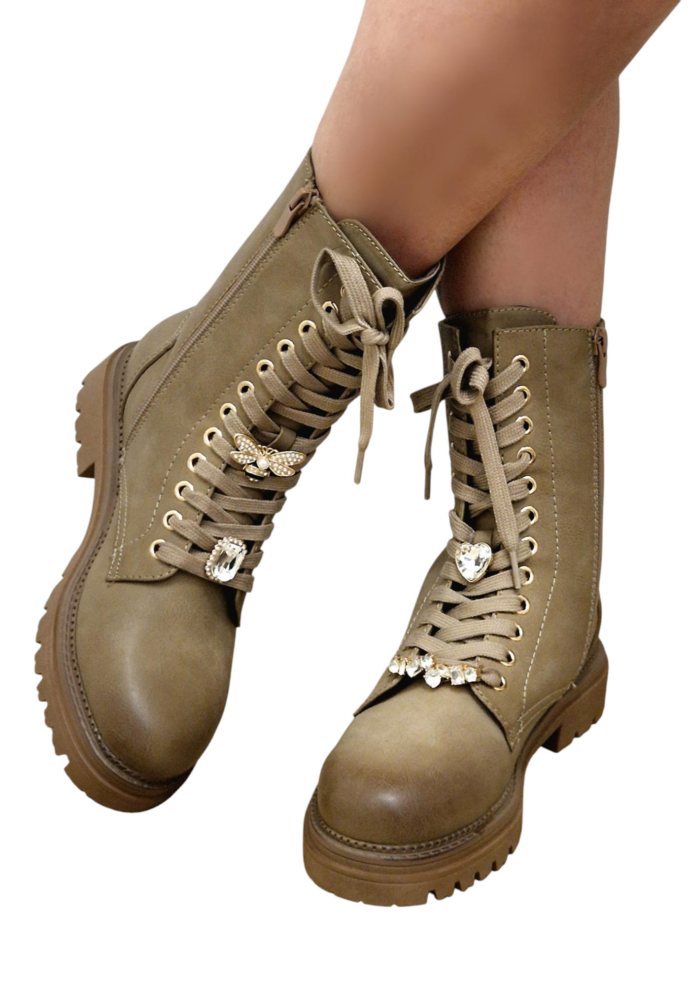 BOTTINES plates bijoux lacets EMMA TAUPE