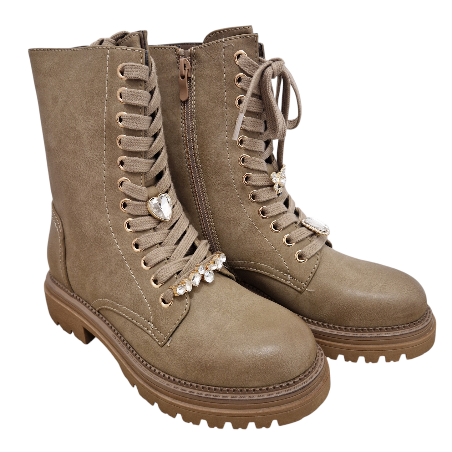 BOTTINES plates bijoux lacets EMMA TAUPE