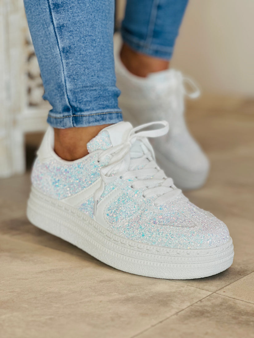 BASKETS plates paillettes femmes OLYMPE WHITE