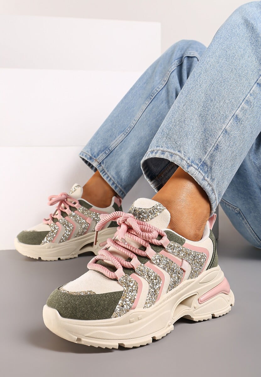 BASKETS femmes paillettes KIARA KAKI