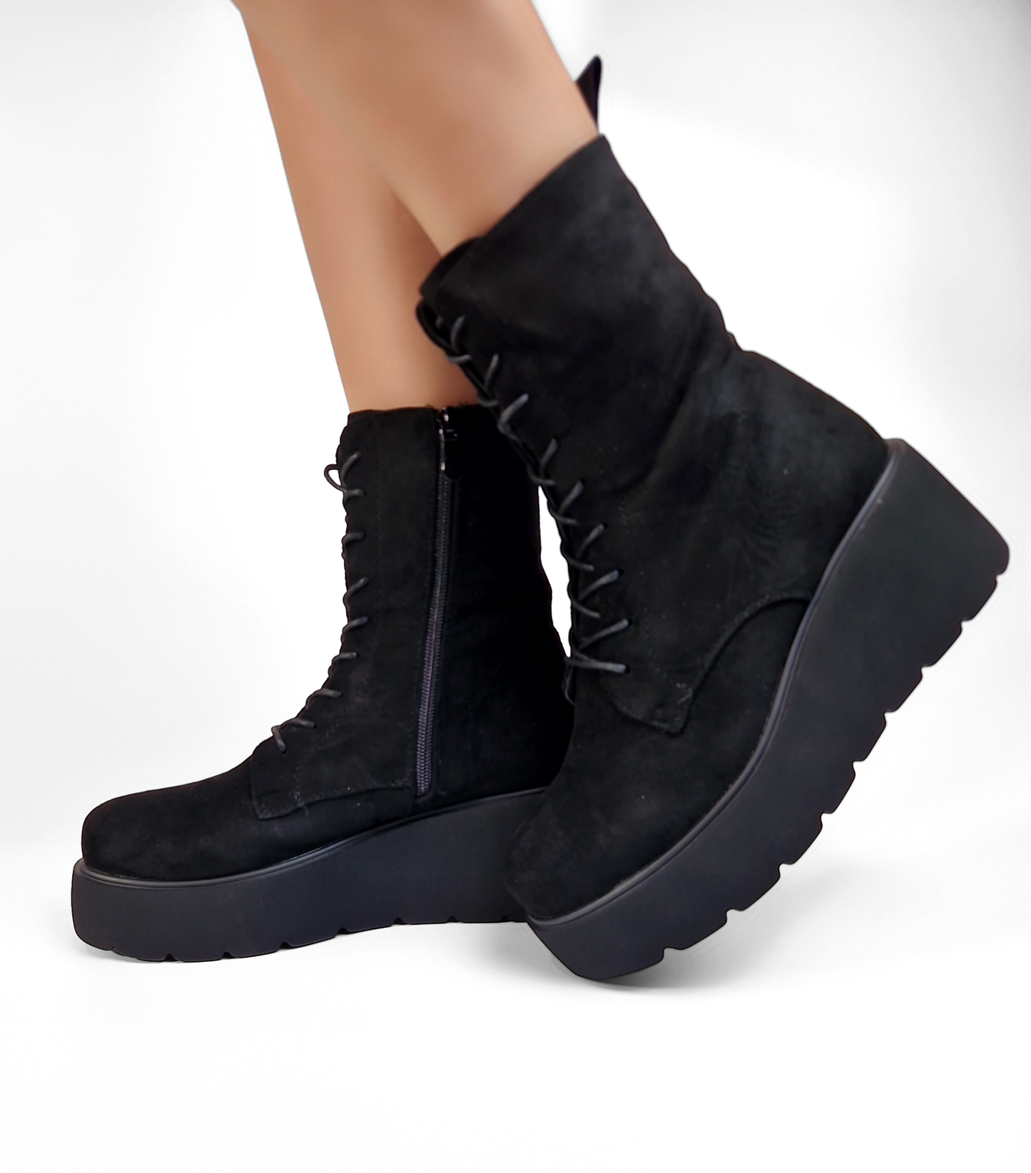 BOTTINES femmes compensées en suédine IRIS NOIRE