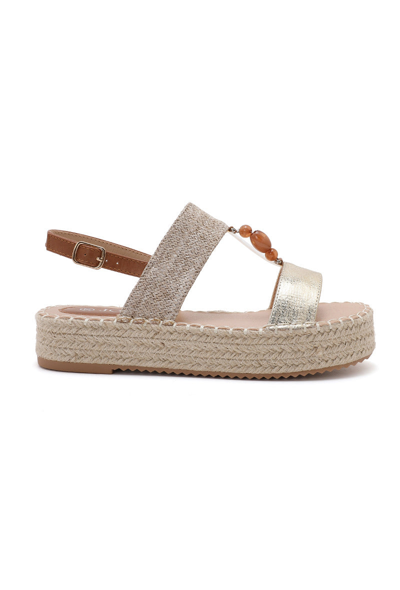 Sandales Plateformes espadrilles or beige