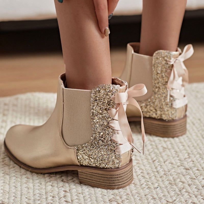 BOTTINES femmes plates pailletées LILIE GOLD