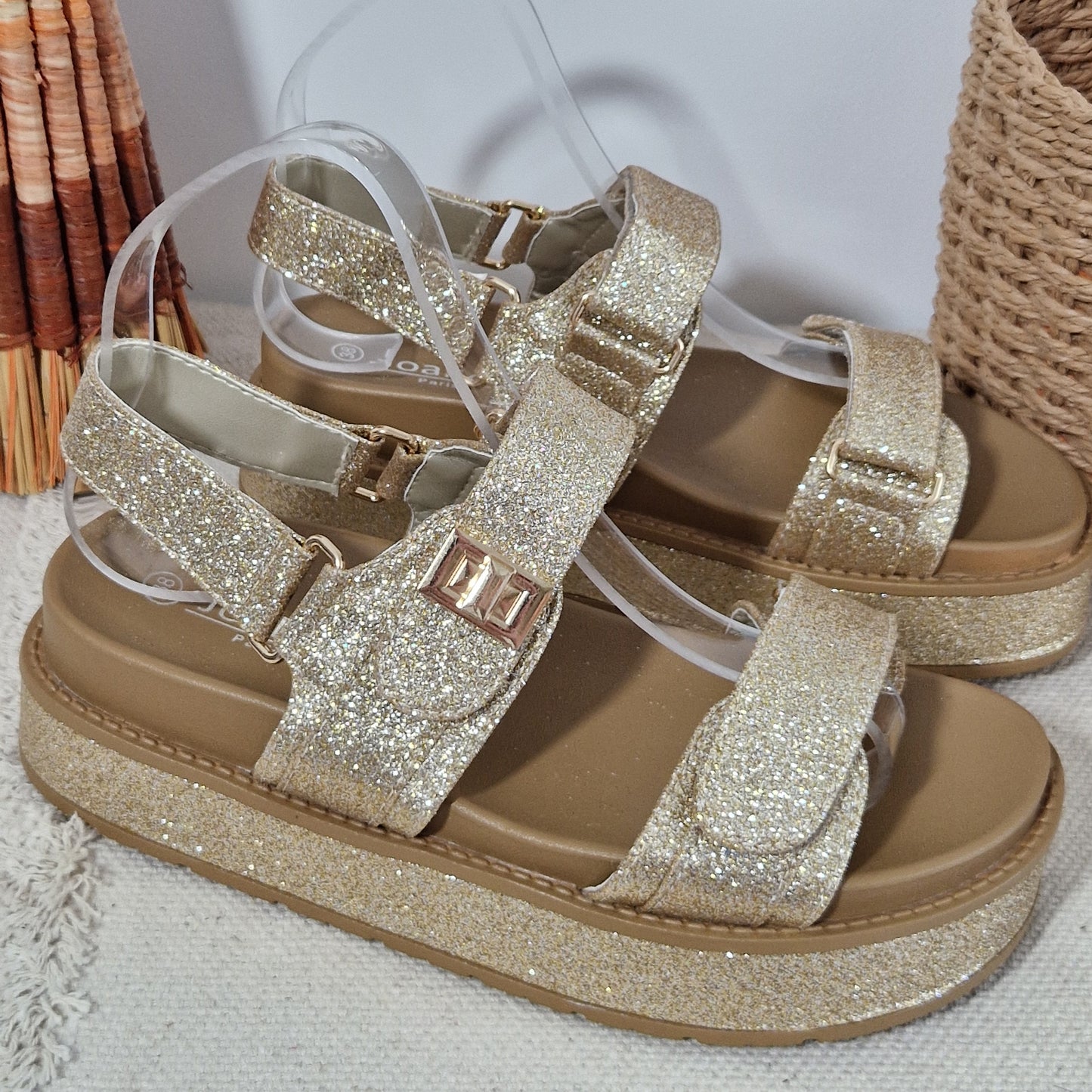 SANDALES à plateforme paillettes femme DORÉE