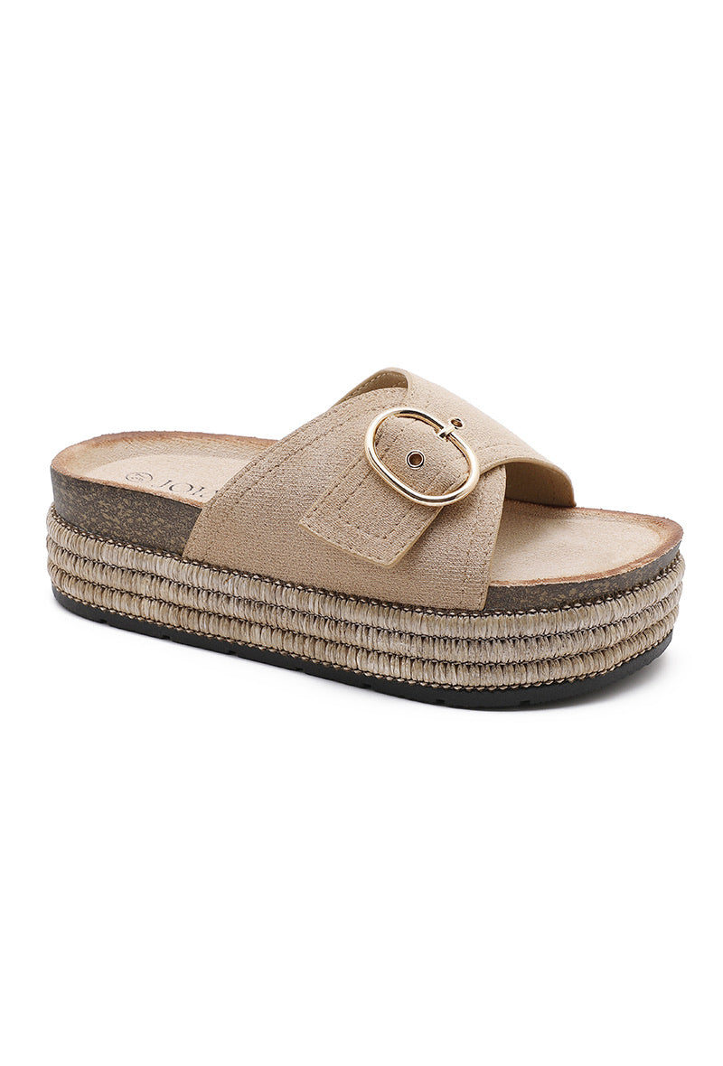 Mules plateformes femme beige