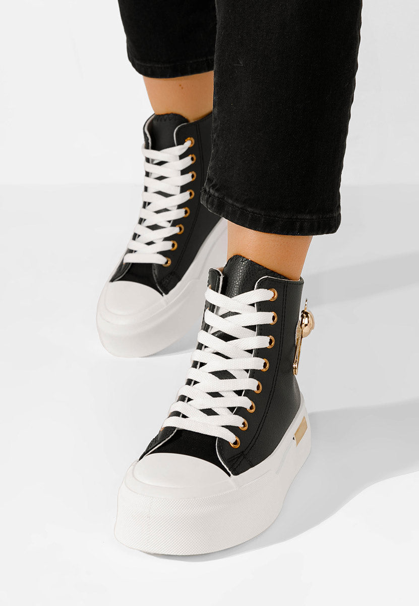 BASKETS montantes semelles épaisses simili CATHY NOIRE