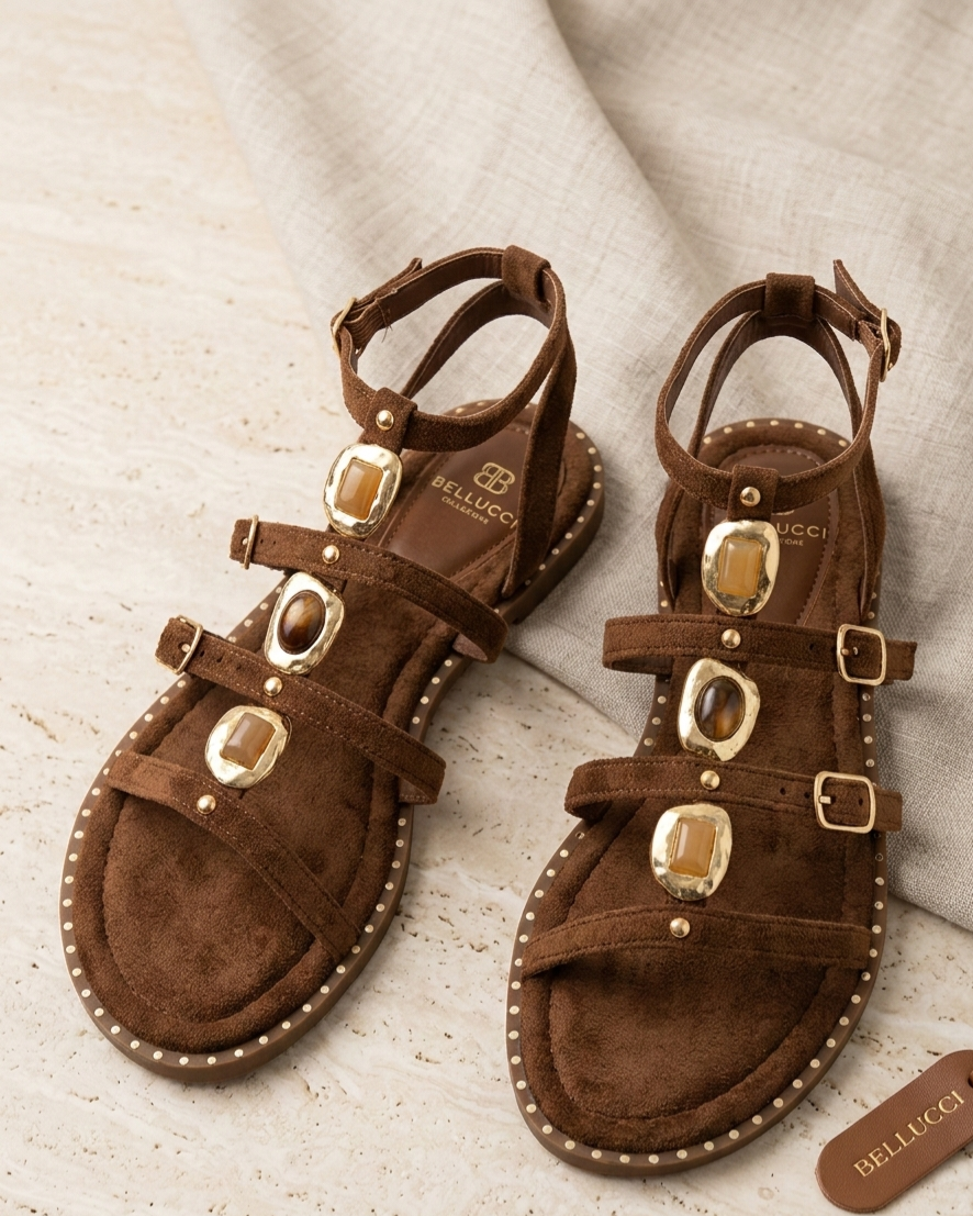 Sandales Plates Bijoux "Bohème Chic" – Marron