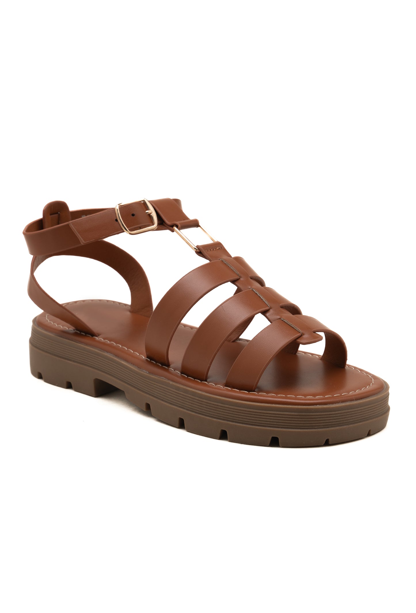 Sandale Gladiatrice Camel Cloutée – Semelle Plateforme