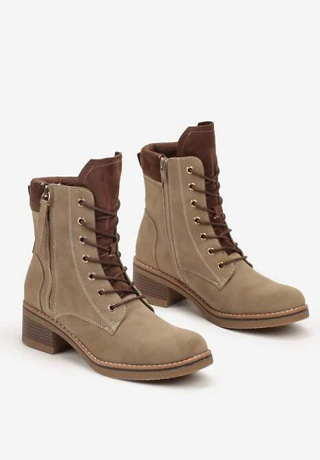 BOTTINES bi matière lacets femmes LENA KAKI