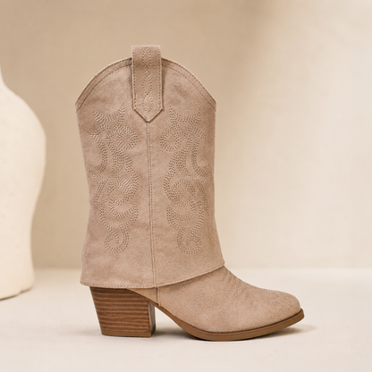 Bottines santiags retroussées femme taupe