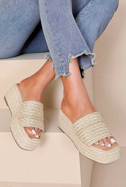 MULES compensée en espadrille et toile femme SINA BEIGE