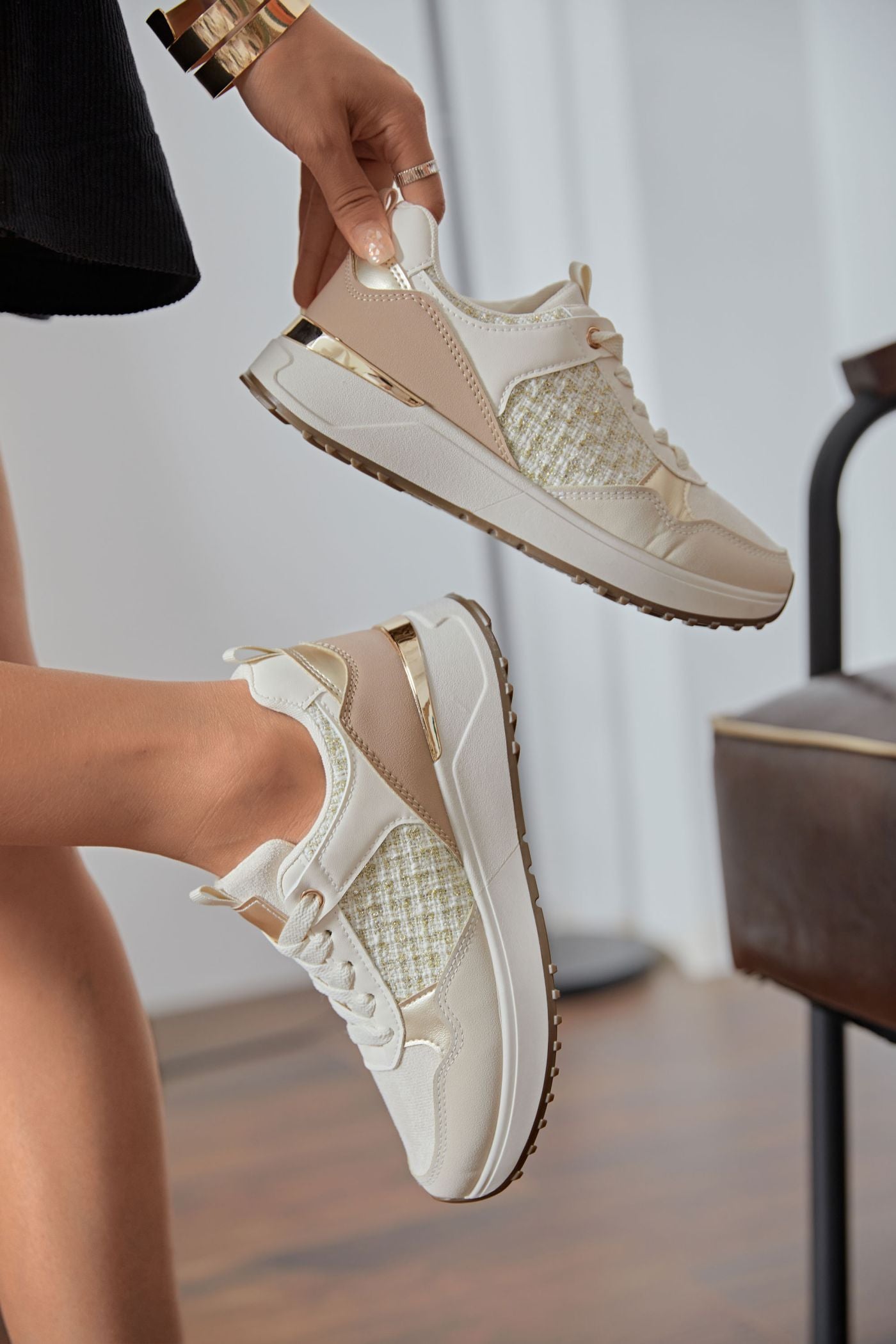 BASKETS femmes bi matière VANINA BEIGE