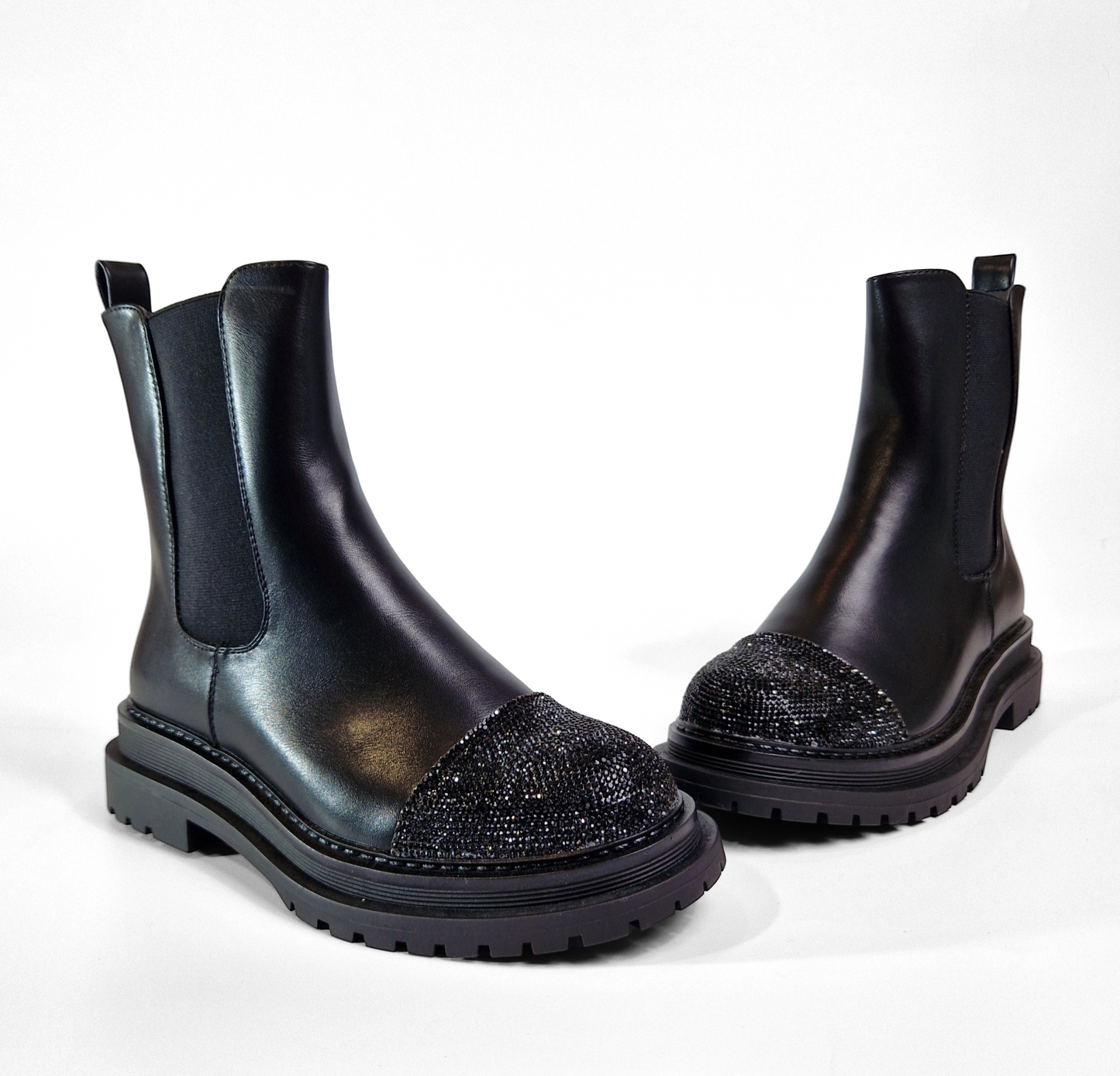 BOTTINES femmes plates bout strass OLY NOIRE