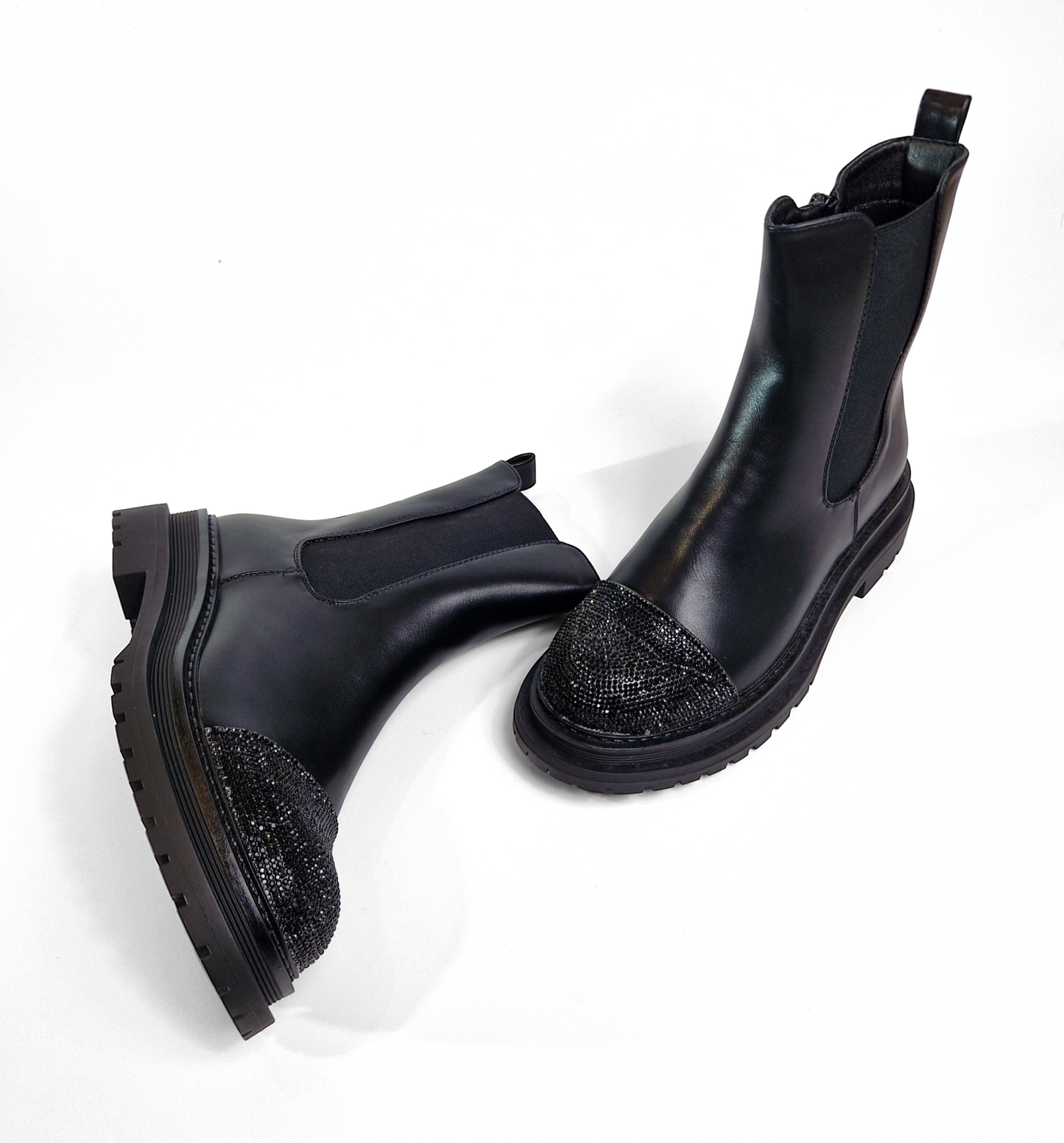 BOTTINES femmes plates bout strass OLY NOIRE