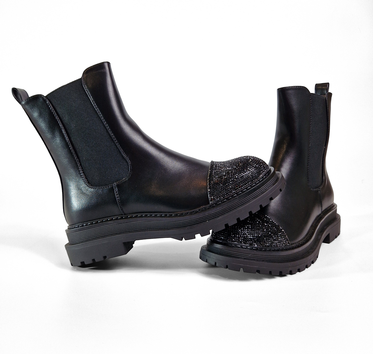 BOTTINES femmes plates bout strass OLY NOIRE