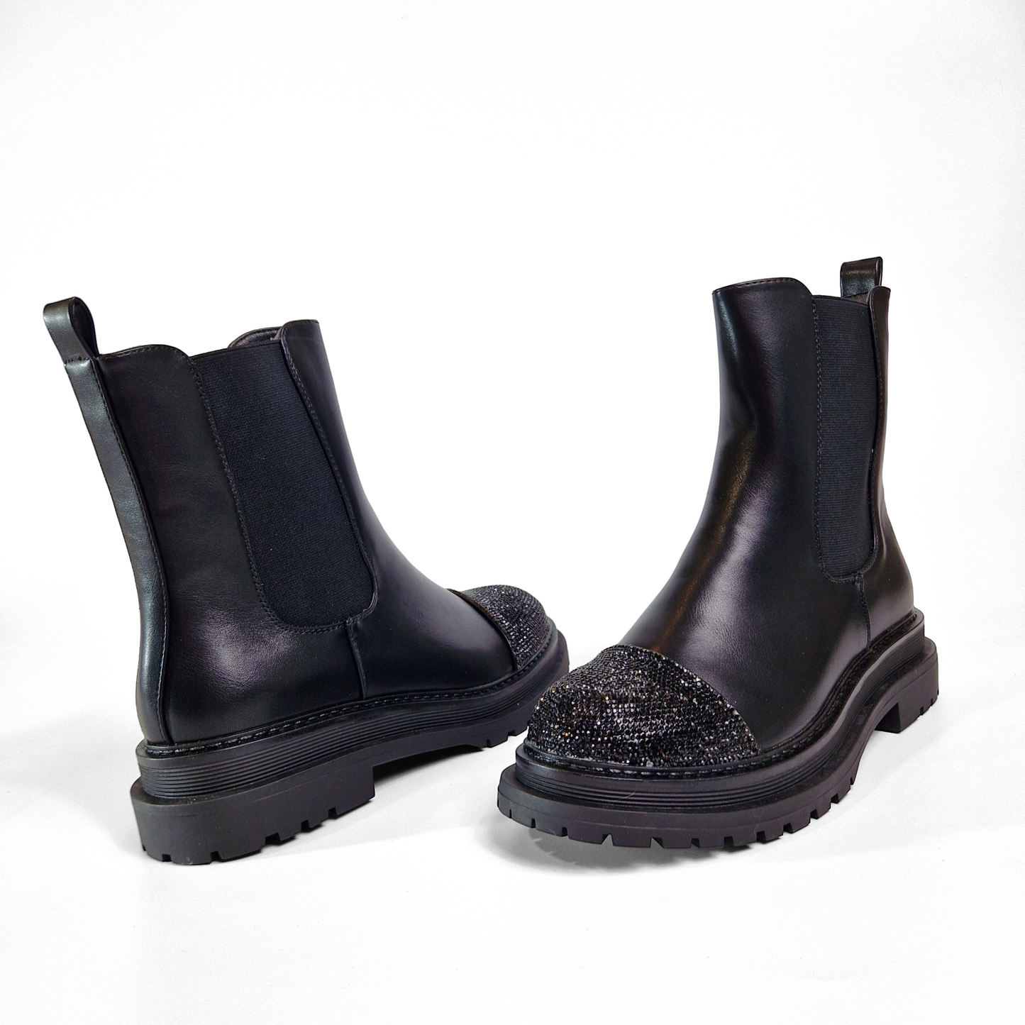 BOTTINES femmes plates bout strass OLY NOIRE