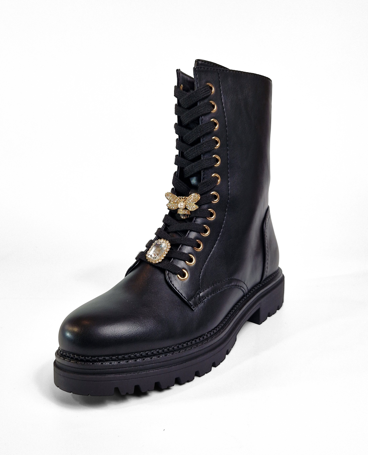 BOTTINES plates lacets bijoux EMMA NOIRE