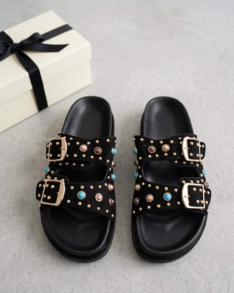 sandales femme noire à perles
