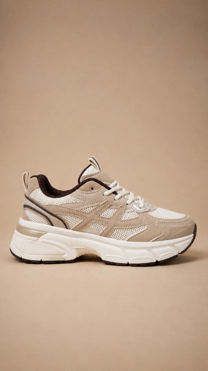 Baskets femme beige crème à semelle épaisse - autre profil