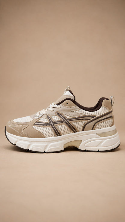 Baskets femme beige crème à semelle épaisse - vue de profil