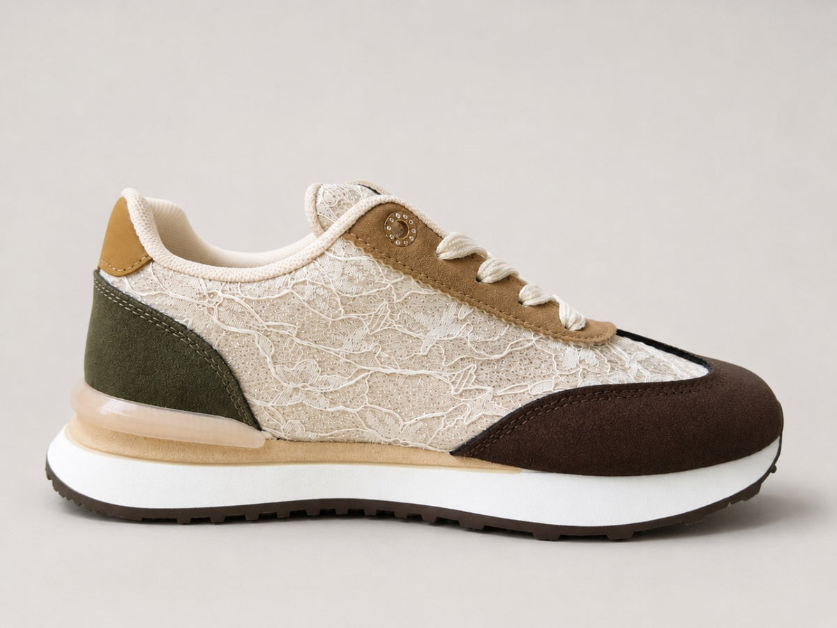 Baskets femme dentelle beige marron kaki autre profil
