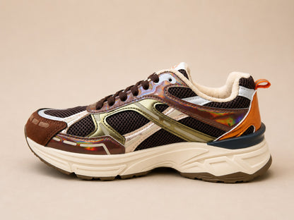 Baskets femme chunky marron beige doré multicolores - vue latérale